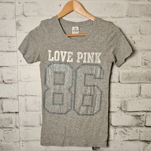 PINK Victoria’s Secret Bling Logo Tee Grey Love Pink 86 Size XS